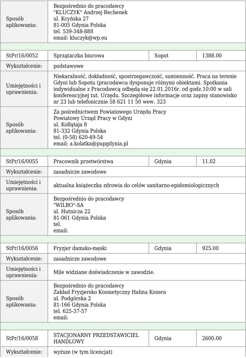 Identyfikator Nazwa Zawodu Miejsce Pracy Wynagrodzenie Stpr152742
