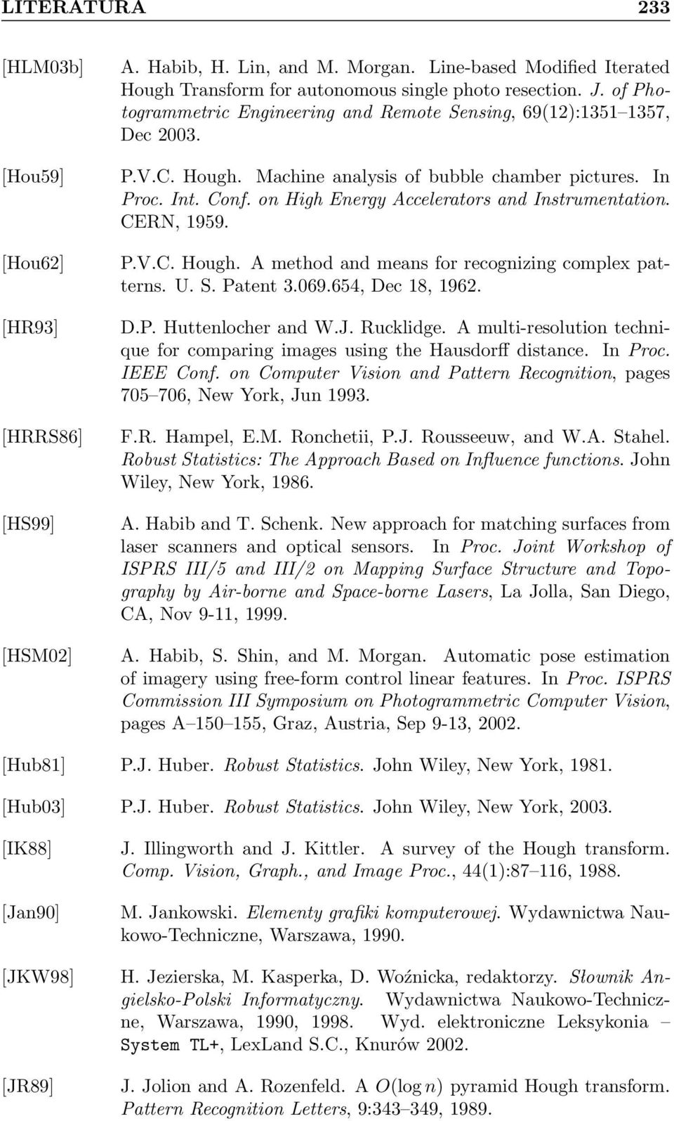 on High Energy Accelerators and Instrumentation. CERN, 1959. P.V.C. Hough. A method and means for recognizing complex patterns. U. S. Patent 3.069.654, Dec 18, 1962. D.P. Huttenlocher and W.J.