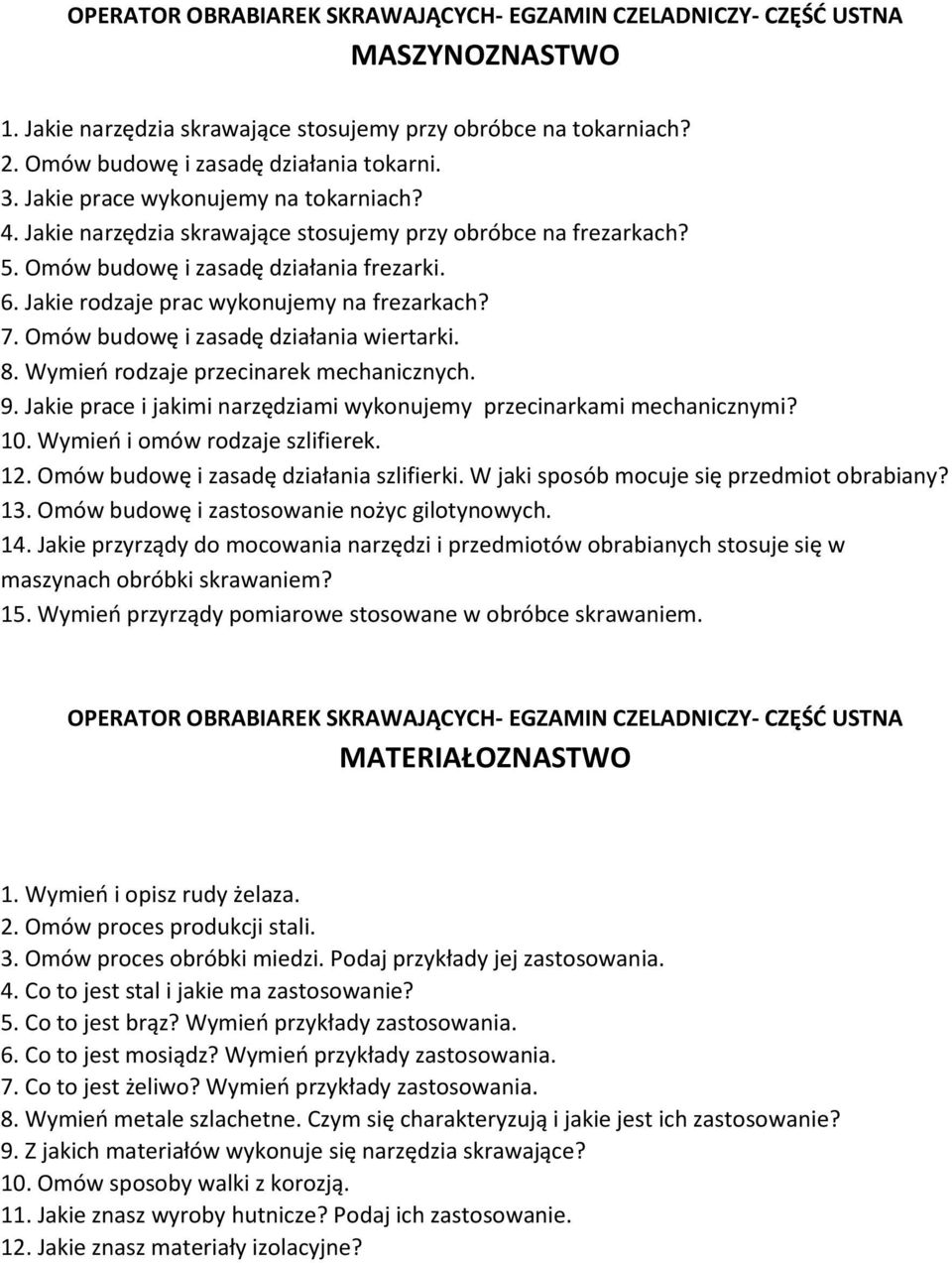 Omów budowę i zasadę działania wiertarki. 8. Wymień rodzaje przecinarek mechanicznych. 9. Jakie prace i jakimi narzędziami wykonujemy przecinarkami mechanicznymi? 10. Wymień i omów rodzaje szlifierek.