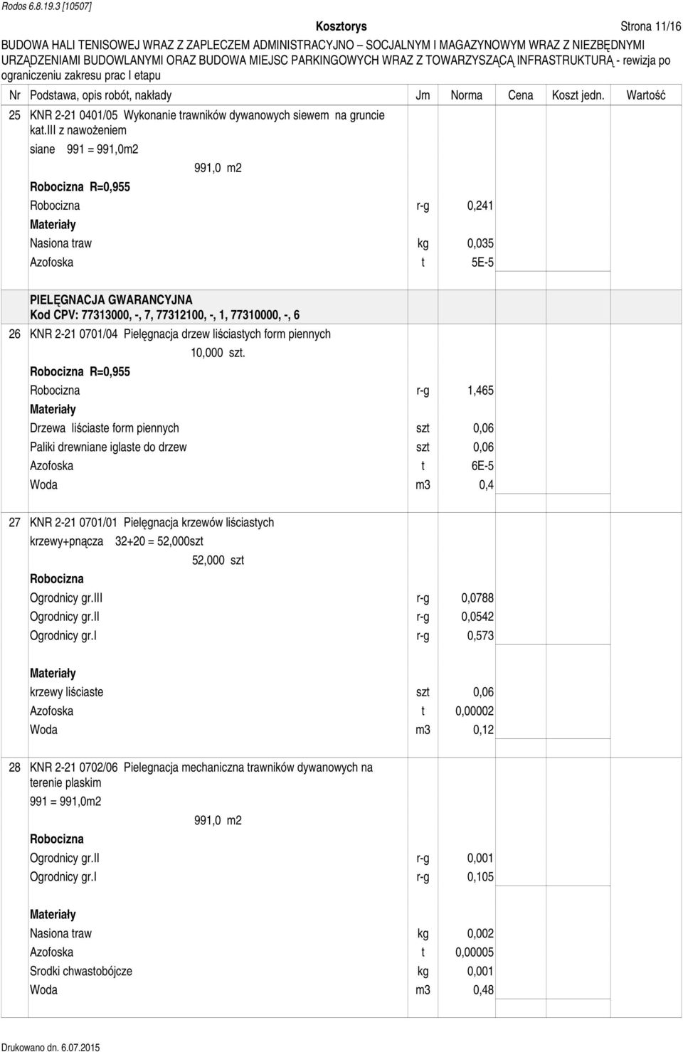 0701/04 Pielęgnacja drzew liściastych form piennych R=0,955 10,000 szt.