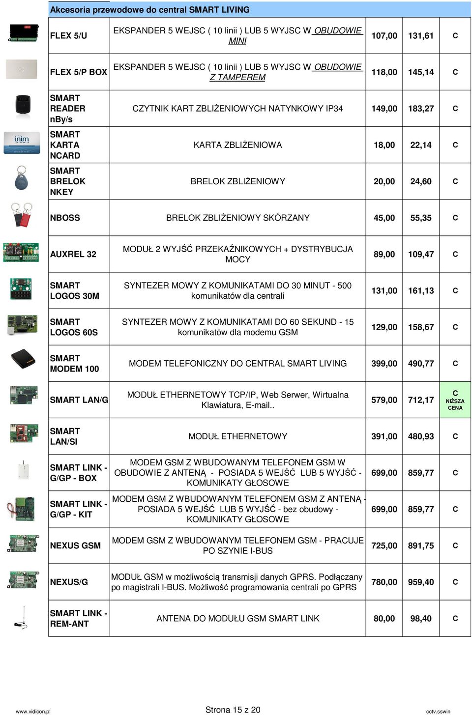 ZBLIŻENIOWY SKÓRZANY 45,00 55,35 C AUXREL 32 MODUŁ 2 WYJŚĆ PRZEKAŹNIKOWYCH + DYSTRYBUCJA MOCY 89,00 109,47 C LOGOS 30M SYNTEZER MOWY Z KOMUNIKATAMI DO 30 MINUT - 500 komunikatów dla centrali 131,00