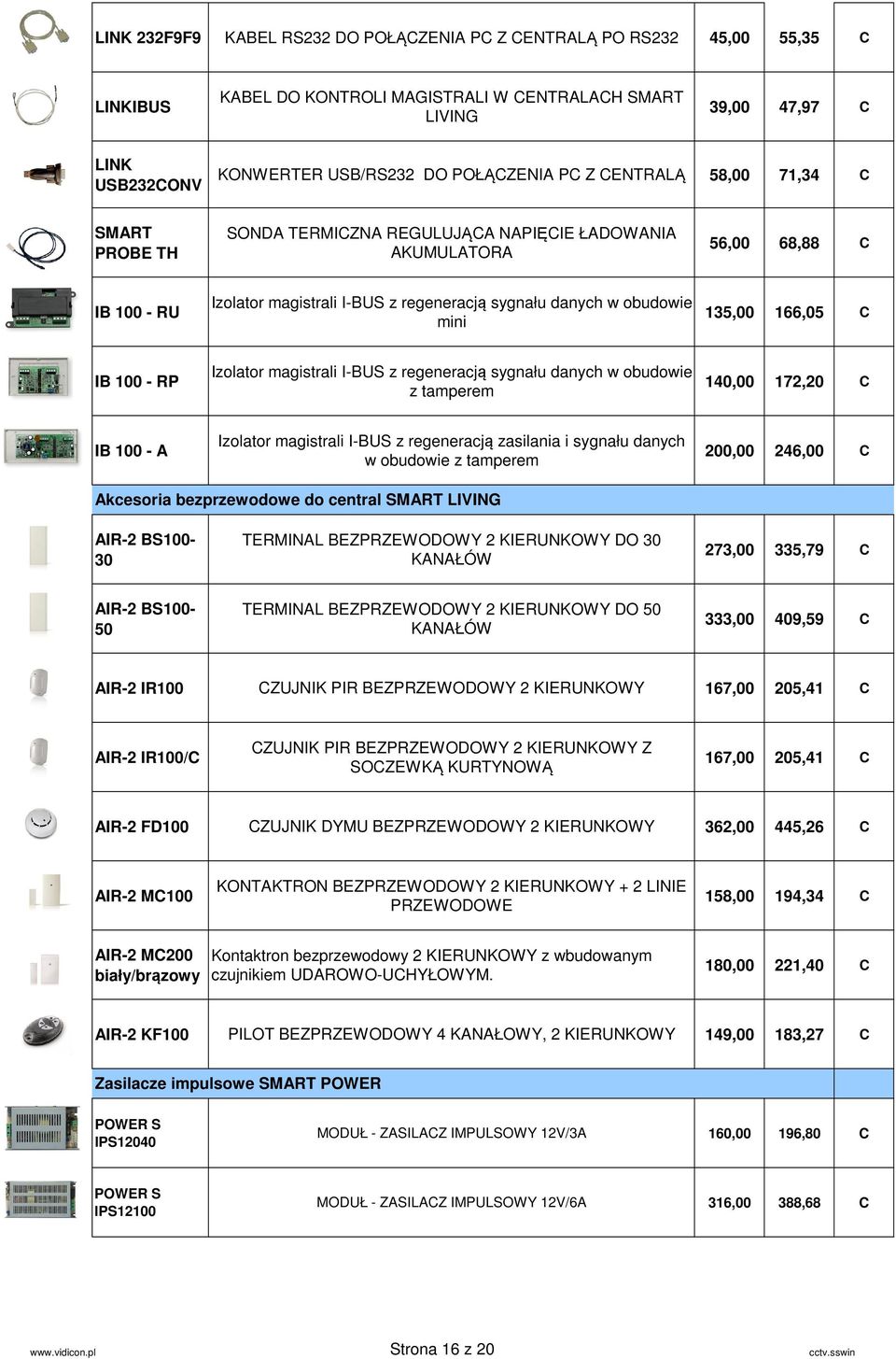 166,05 C IB 100 - RP Izolator magistrali I-BUS z regeneracją sygnału danych w obudowie z tamperem 140,00 172,20 C IB 100 - A Izolator magistrali I-BUS z regeneracją zasilania i sygnału danych w