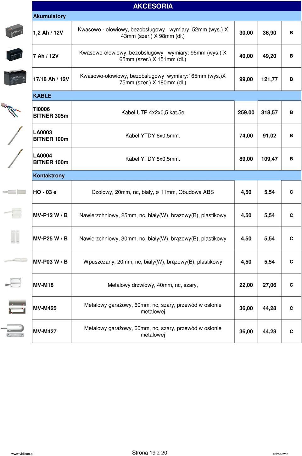 ) 99,00 121,77 B TI0006 BITNER 305m Kabel UTP 4x2x0,5 kat.5e 259,00 318,57 B LA0003 BITNER 100m Kabel YTDY 6x0,5mm. 74,00 91,02 B LA0004 BITNER 100m Kabel YTDY 8x0,5mm.
