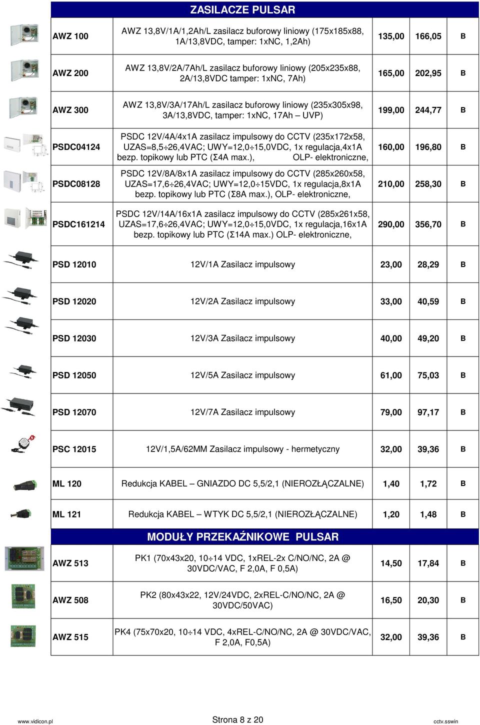 zasilacz impulsowy do CCTV (235x172x58, UZAS=8,5 26,4VAC; UWY=12,0 15,0VDC, 1x regulacja,4x1a bezp. topikowy lub PTC (Σ4A max.