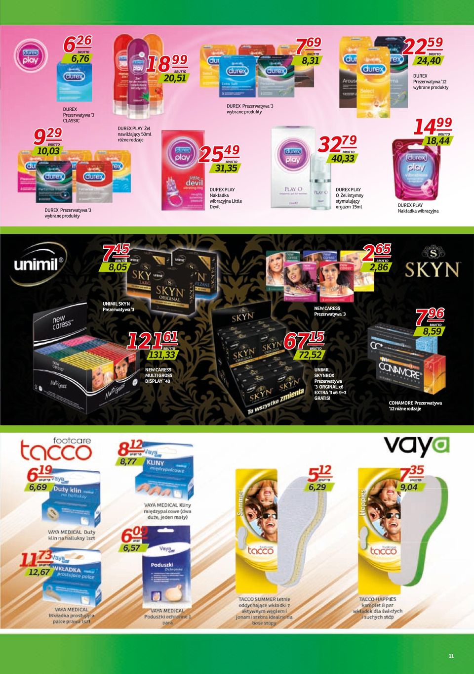 DUREX PLAY O Żel intymny stymulujący orgazm 15ml DUREX PLAY Nakładka wibracyjna 7 45 8,05 2 65 2,86 UNIMIL SKYN Prezerwatywa 3 121 61 131,33 NEW CARESS MULTI GROSS