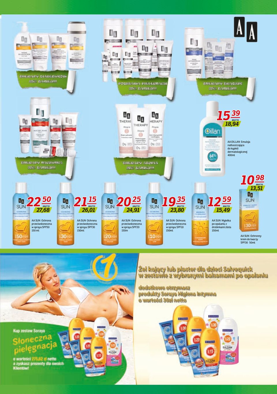 przeciwsłoneczna w sprayu SPF30 150ml AA SUN Ochrona przeciwsłoneczna w sprayu SPF20 150m AA SUN Ochrona