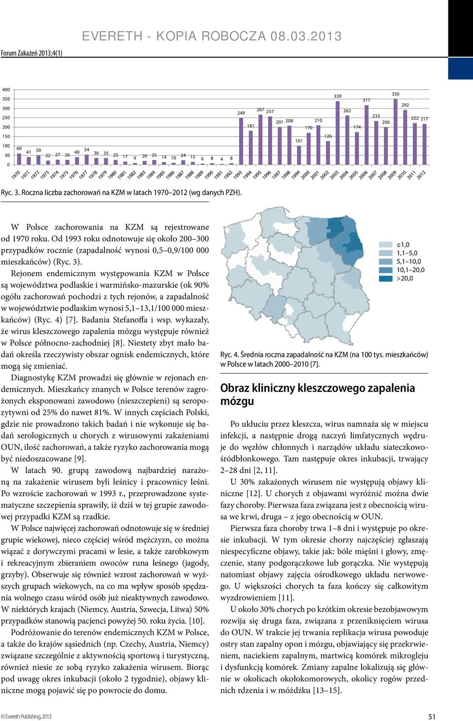 Od 1993 roku odnotowuje się około 200 300 przypadków rocznie (zapadalność wynosi 0,5 0,9/100 000 mieszkańców) (Ryc. 3).