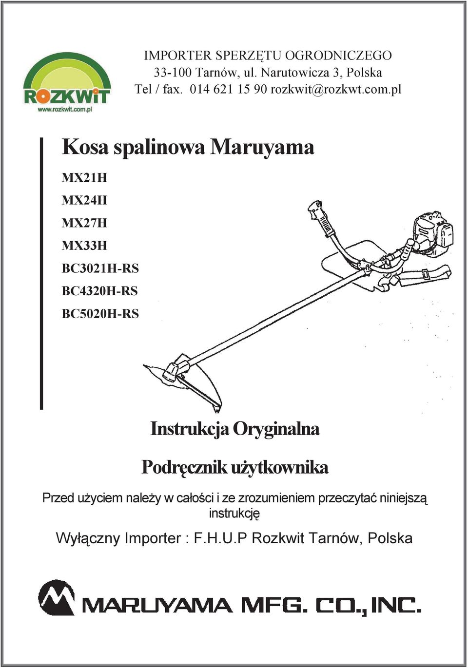 pl Kosa spalinowa Maruyama MX21H MX24H MX27H MX33H BC3021H-RS BC4320H-RS BC5020H-RS