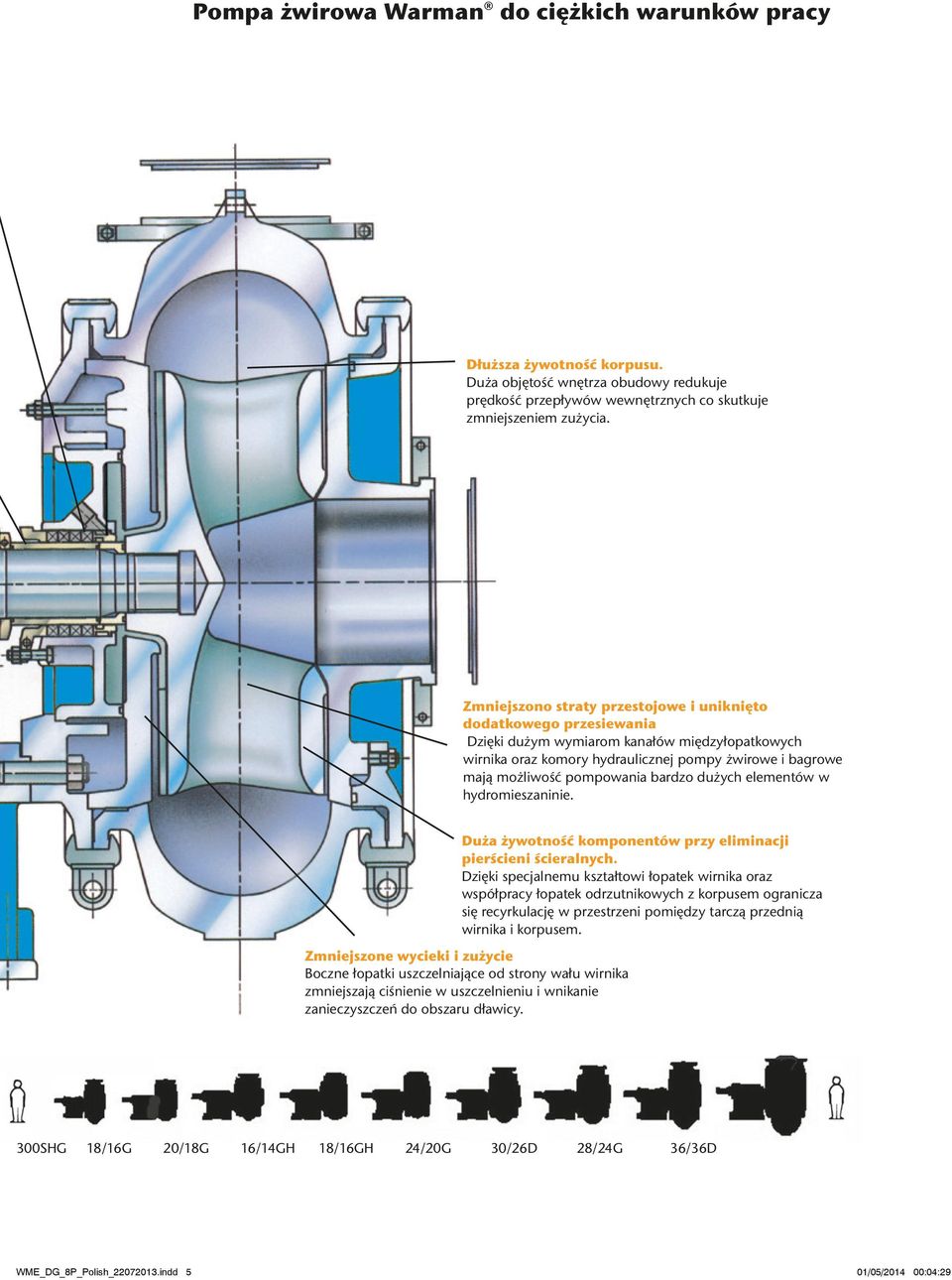 bardzo dużych elementów w hydromieszaninie. Duża żywotność komponentów przy eliminacji pierścieni ścieralnych.