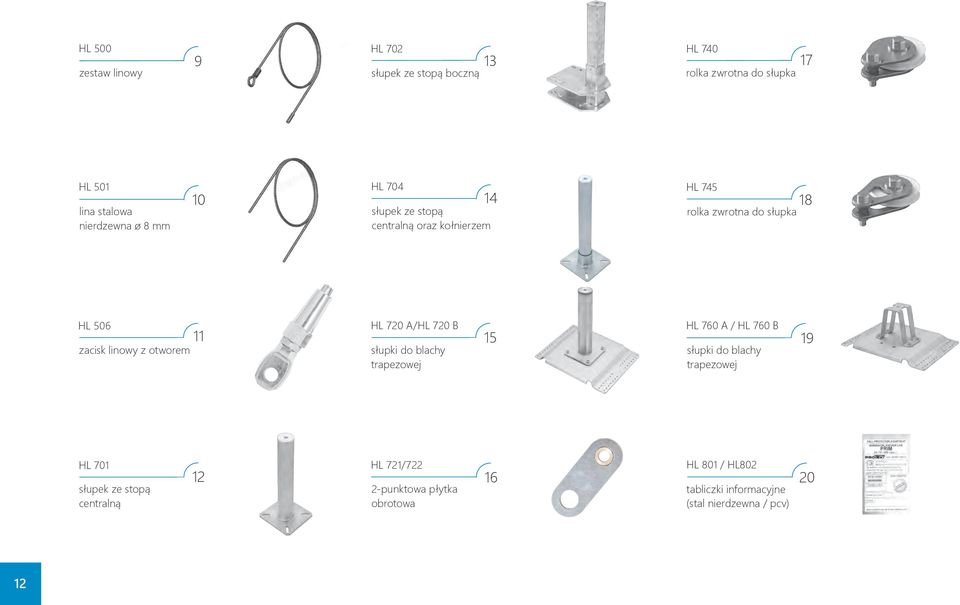 otworem 11 HL 720 A/HL 720 B słupki do blachy trapezowej 15 HL 760 A / HL 760 B słupki do blachy trapezowej 19 HL 701