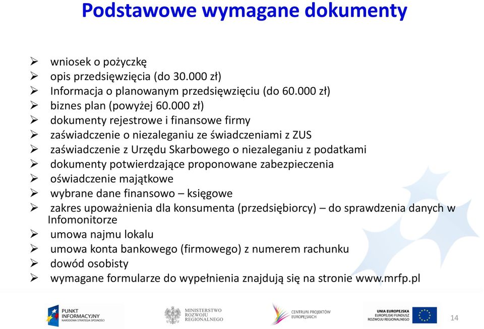 potwierdzające proponowane zabezpieczenia oświadczenie majątkowe wybrane dane finansowo księgowe zakres upoważnienia dla konsumenta (przedsiębiorcy) do sprawdzenia danych