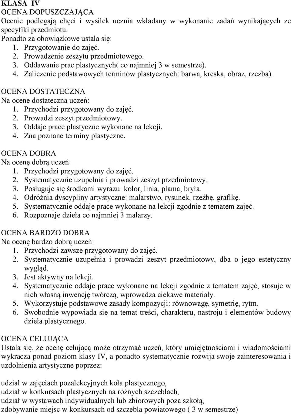 Przychodzi zawsze przygotowany do zajęć. 2. Systematycznie uzupełnia i prowadzi zeszyt przedmiotowy, dba o jego estetyczny 3. Jest aktywny na lekcji. 4.