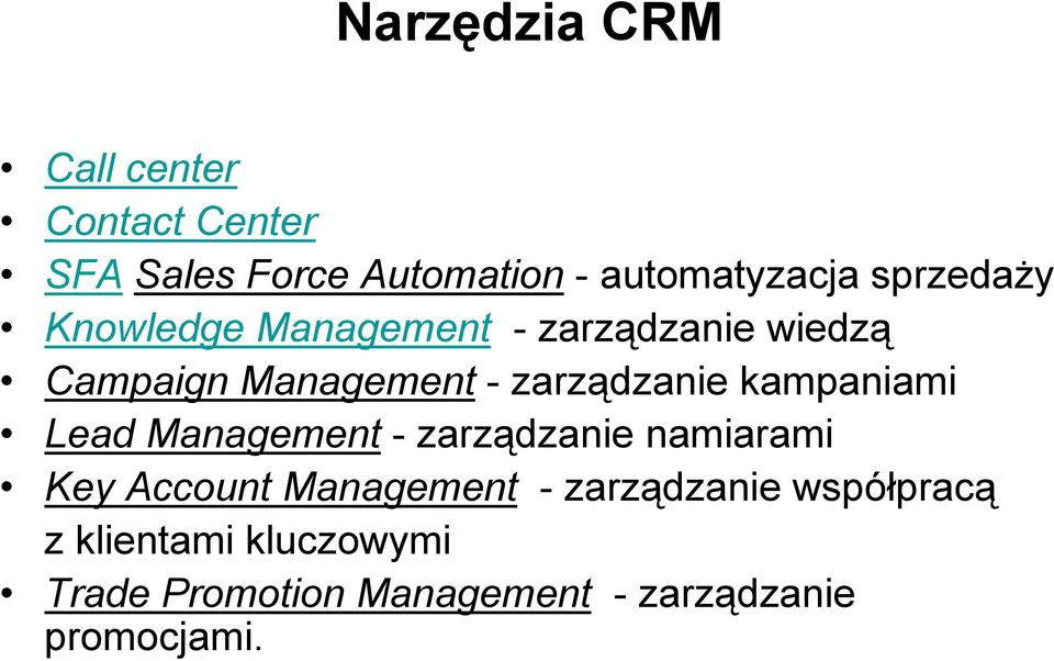 kampaniami Lead Management -zarządzanie namiarami Key Account Management