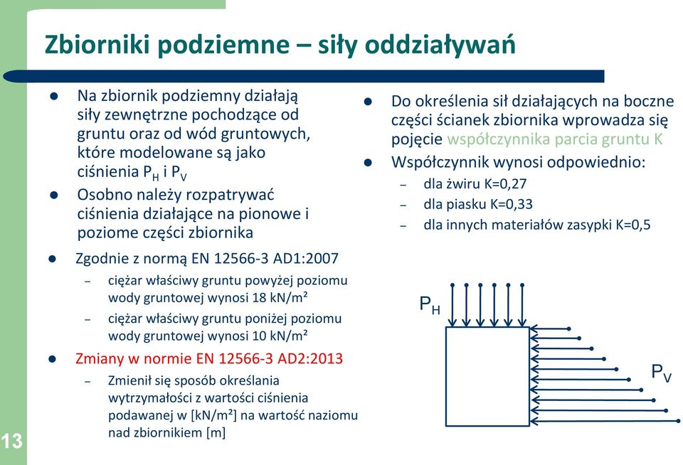 poniżej poziomu wody gruntowej wynosi 10 kn/m² Zmiany w normie EN 12566-3 AD2:2013 Zmienił się sposób określania wytrzymałości z wartości ciśnienia podawanej w [kn/m²] na wartość naziomu nad
