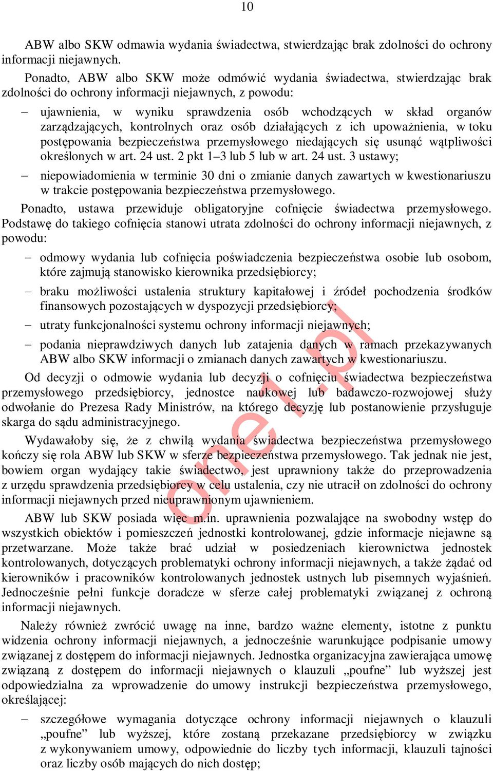 zarządzających, kontrolnych oraz osób działających z ich upoważnienia, w toku postępowania bezpieczeństwa przemysłowego niedających się usunąć wątpliwości określonych w art. 24 ust.