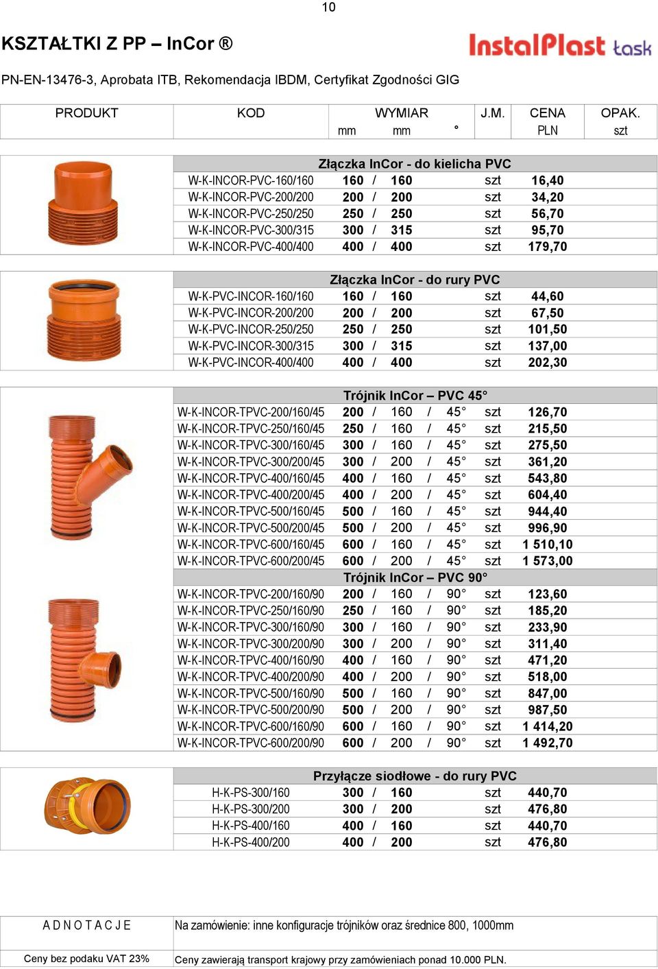 W-K-PVC-INCOR-160/160 160 / 160 szt 44,60 W-K-PVC-INCOR-200/200 200 / 200 szt 67,50 W-K-PVC-INCOR-250/250 250 / 250 szt 101,50 W-K-PVC-INCOR-300/315 300 / 315 szt 137,00 W-K-PVC-INCOR-400/400 400 /