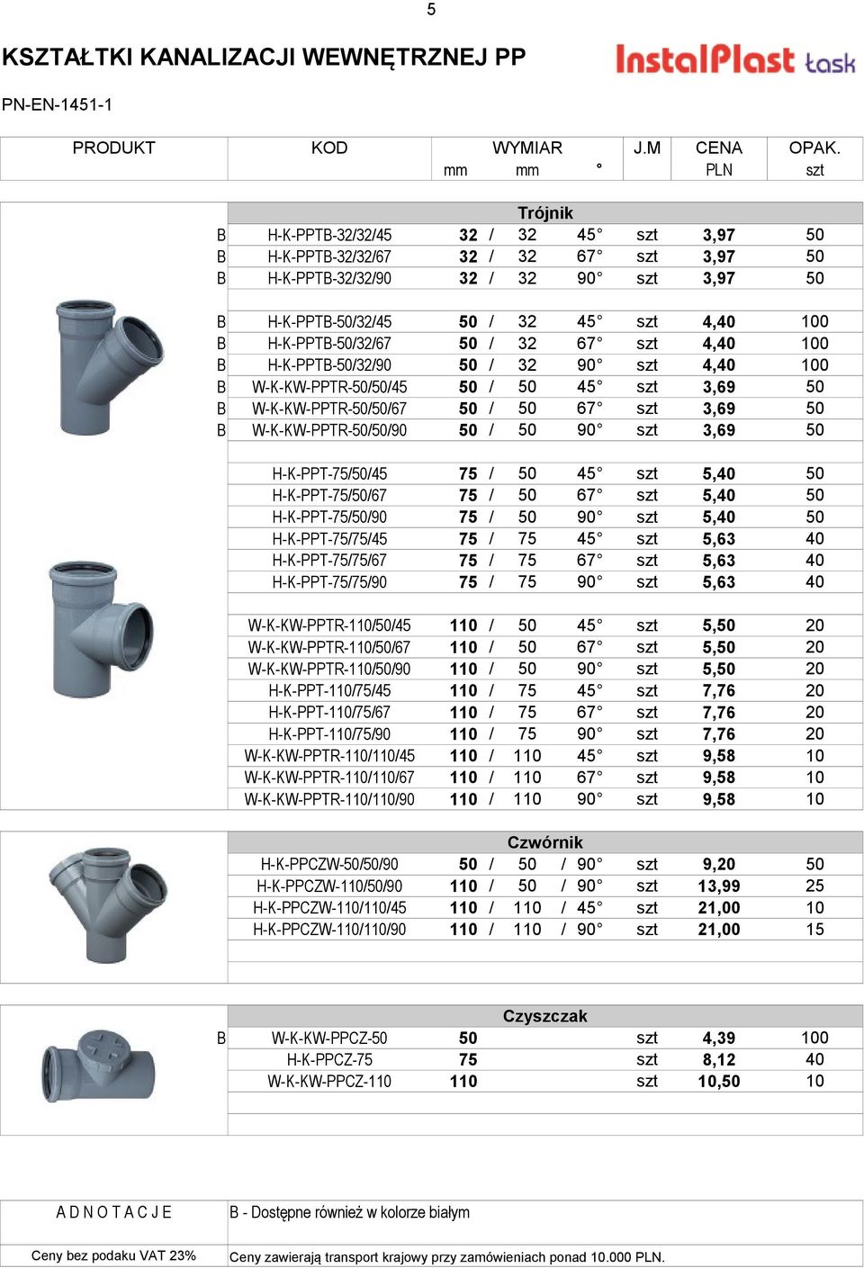 H-K-PPTB-50/32/67 50 / 32 67 szt 4,40 100 B H-K-PPTB-50/32/90 50 / 32 90 szt 4,40 100 B W-K-KW-PPTR-50/50/45 50 / 50 45 szt 3,69 50 B W-K-KW-PPTR-50/50/67 50 / 50 67 szt 3,69 50 B