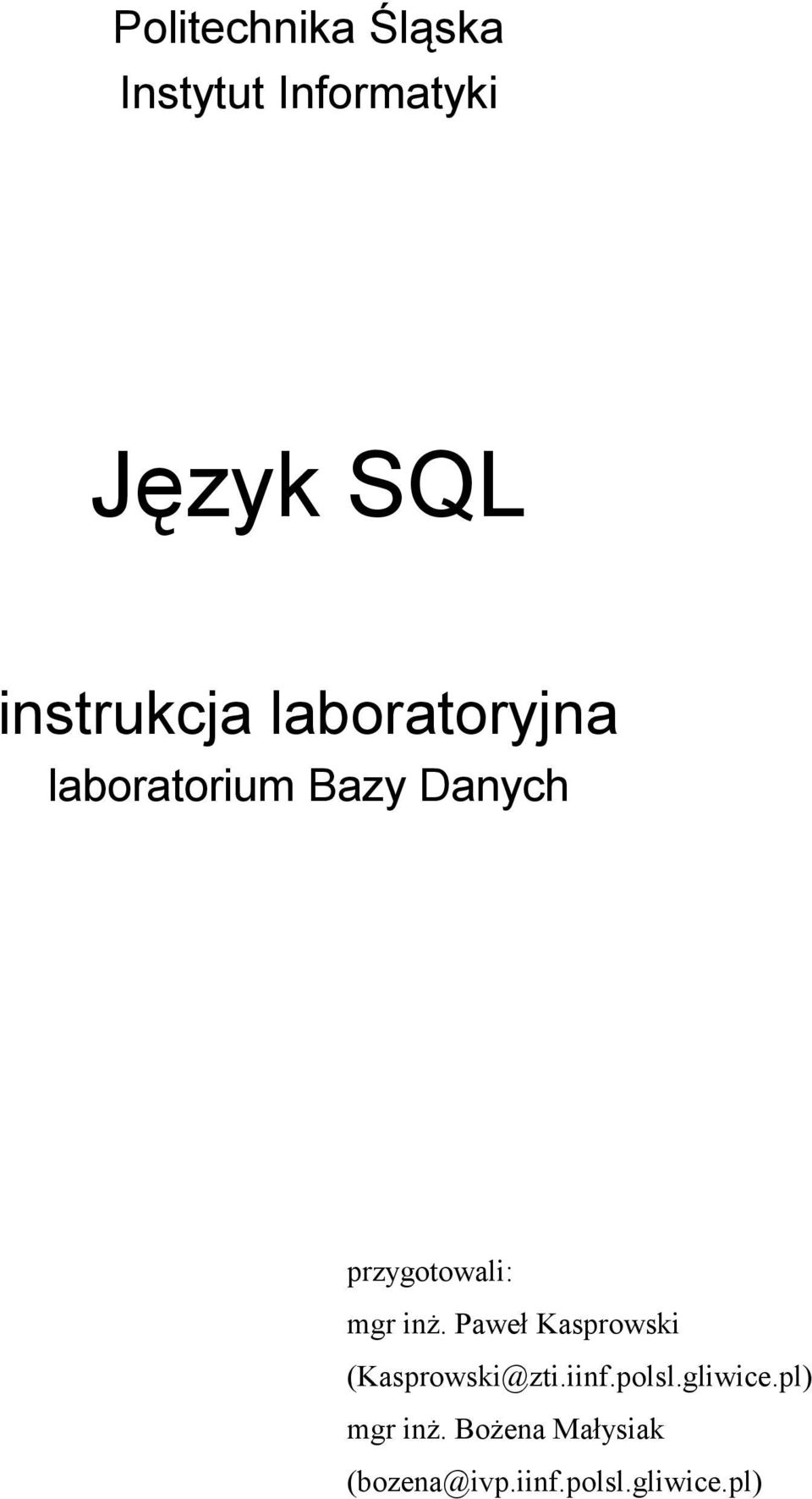 inż. Paweł Kasprowski (Kasprowski@zti.iinf.polsl.gliwice.