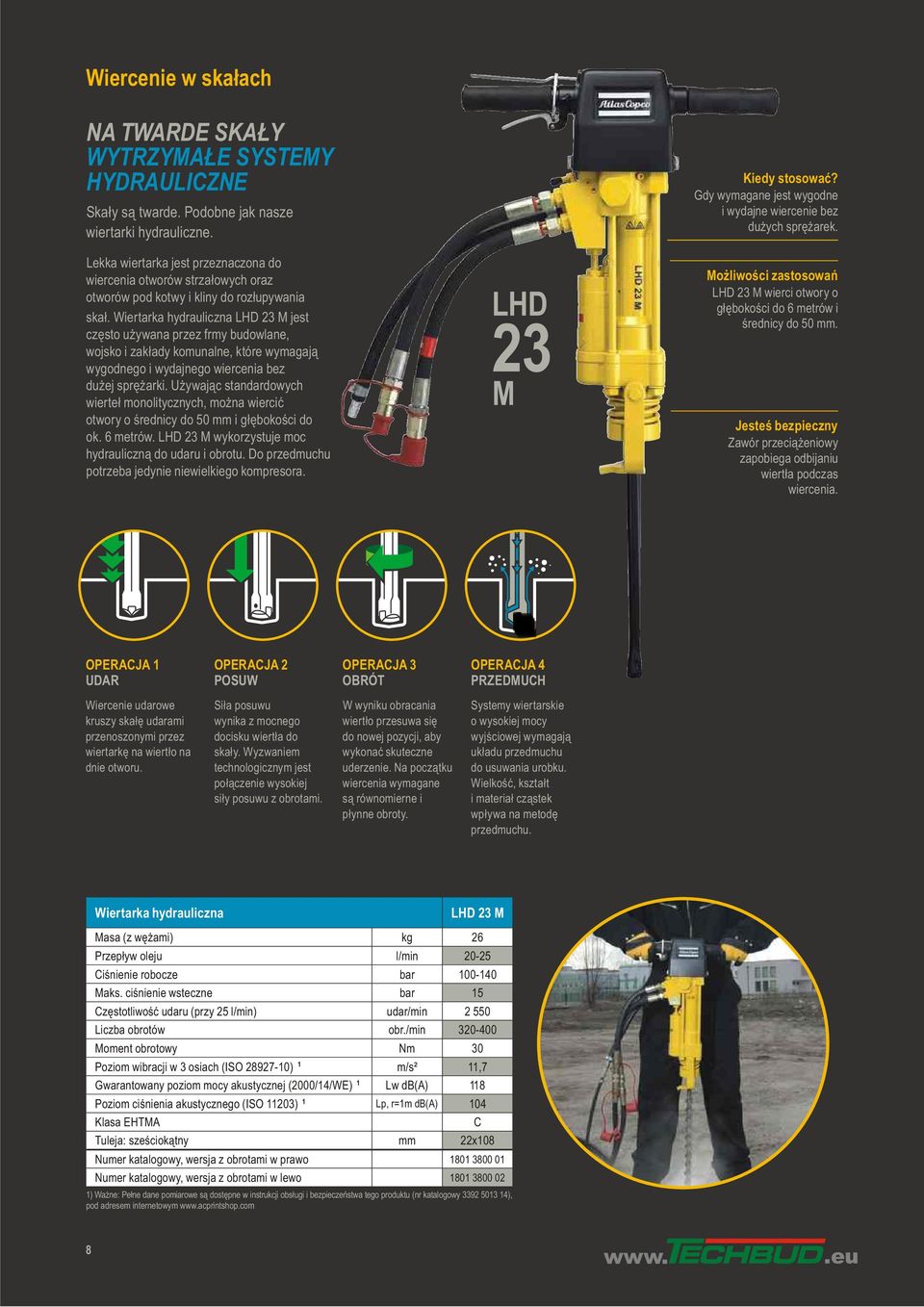 Wiertarka hydrauliczna LHD 23 M jest często używana przez frmy budowlane, wojsko i zakłady komunalne, które wymagają wygodnego i wydajnego wiercenia bez dużej sprężarki.