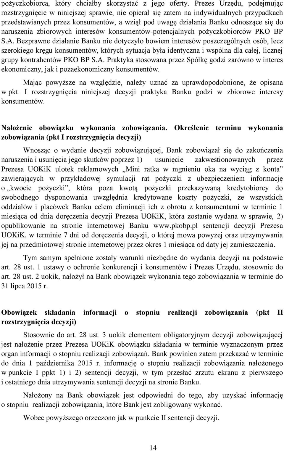 do naruszenia zbiorowych interesów konsumentów-potencjalnych pożyczkobiorców PKO BP S.A.