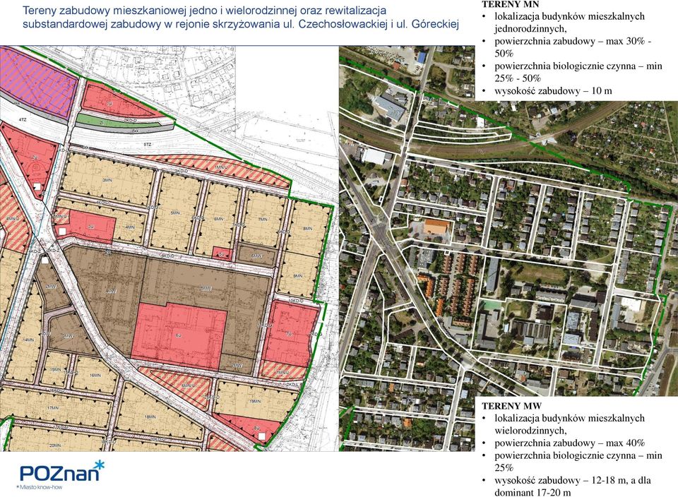 Góreckiej TERENY MN lokalizacja budynków mieszkalnych jednorodzinnych, powierzchnia zabudowy max 30% - 50% powierzchnia