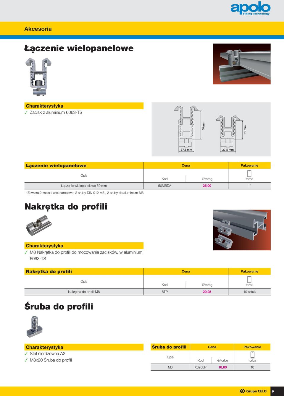 Nakrętka do profili do mocowania zacisków, w aluminium 6063-TS Nakrętka do profili Cena Pakowanie Nakrętka do profili M8 8TP