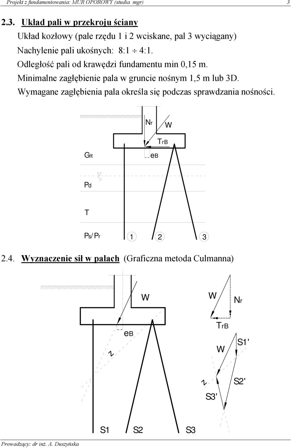 4:. Odległość pal od krawędz fundamentu mn 0,5 m. Mnmalne zagłębene pala w grunce nośnym,5 m lub 3D.