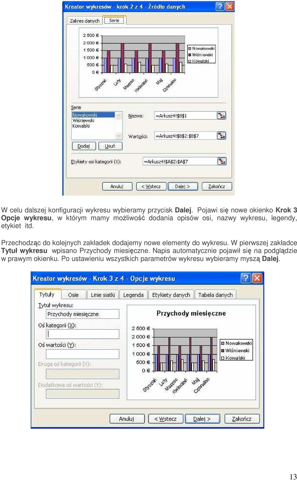 etykiet itd. Przechodząc do kolejnych zakładek dodajemy nowe elementy do wykresu.