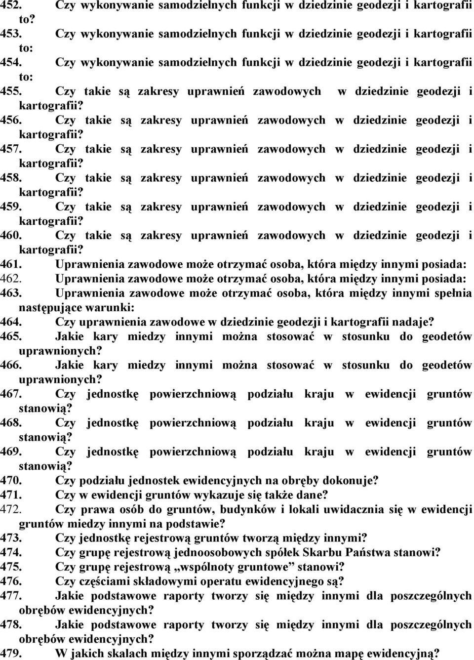 Czy takie są zakresy uprawnień zawodowych w dziedzinie geodezji i kartografii? 457. Czy takie są zakresy uprawnień zawodowych w dziedzinie geodezji i kartografii? 458.
