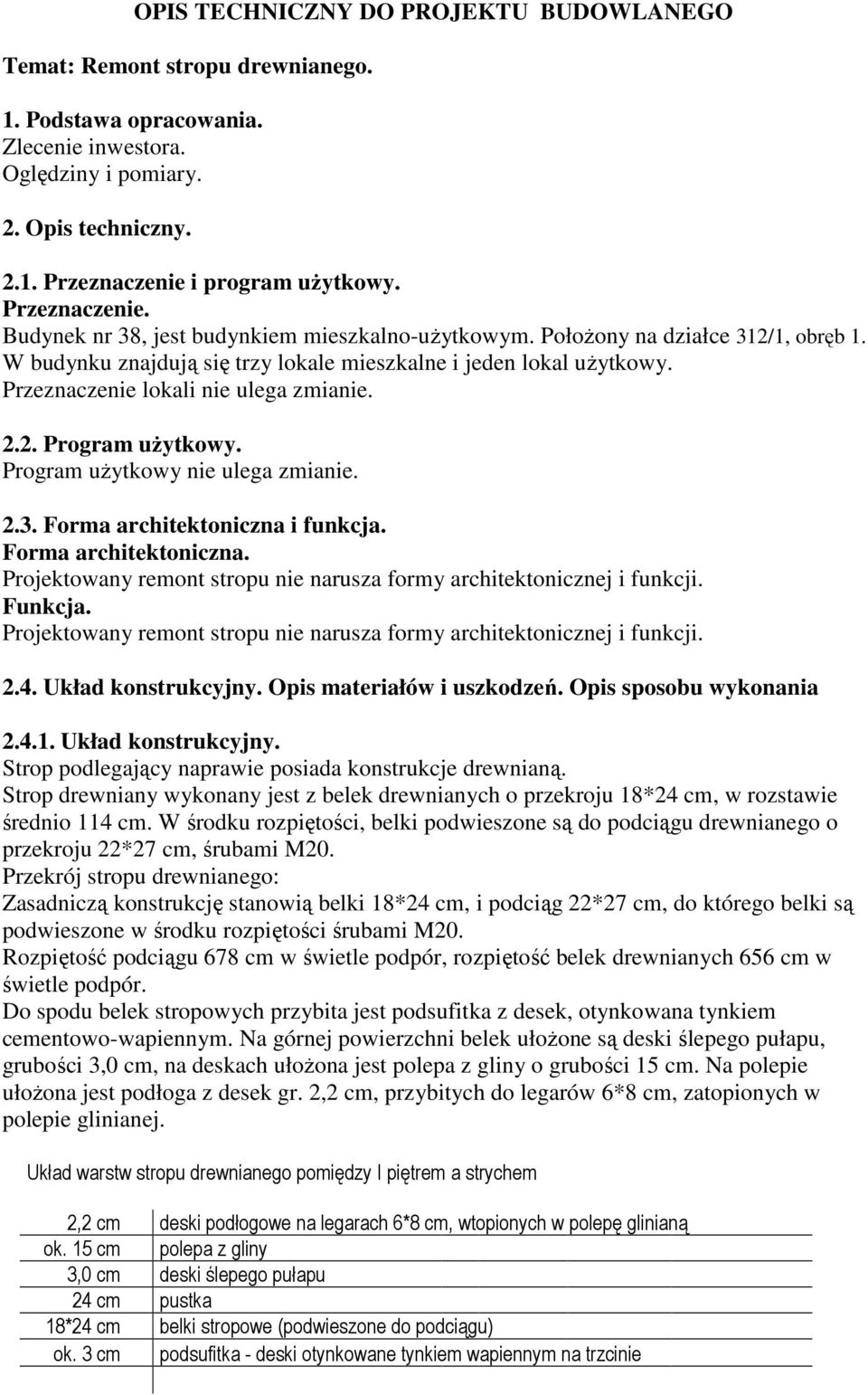 Przeznaczenie lokali nie ulega zmianie. 2.2. Program użytkowy. Program użytkowy nie ulega zmianie. 2.3. Forma architektoniczna 