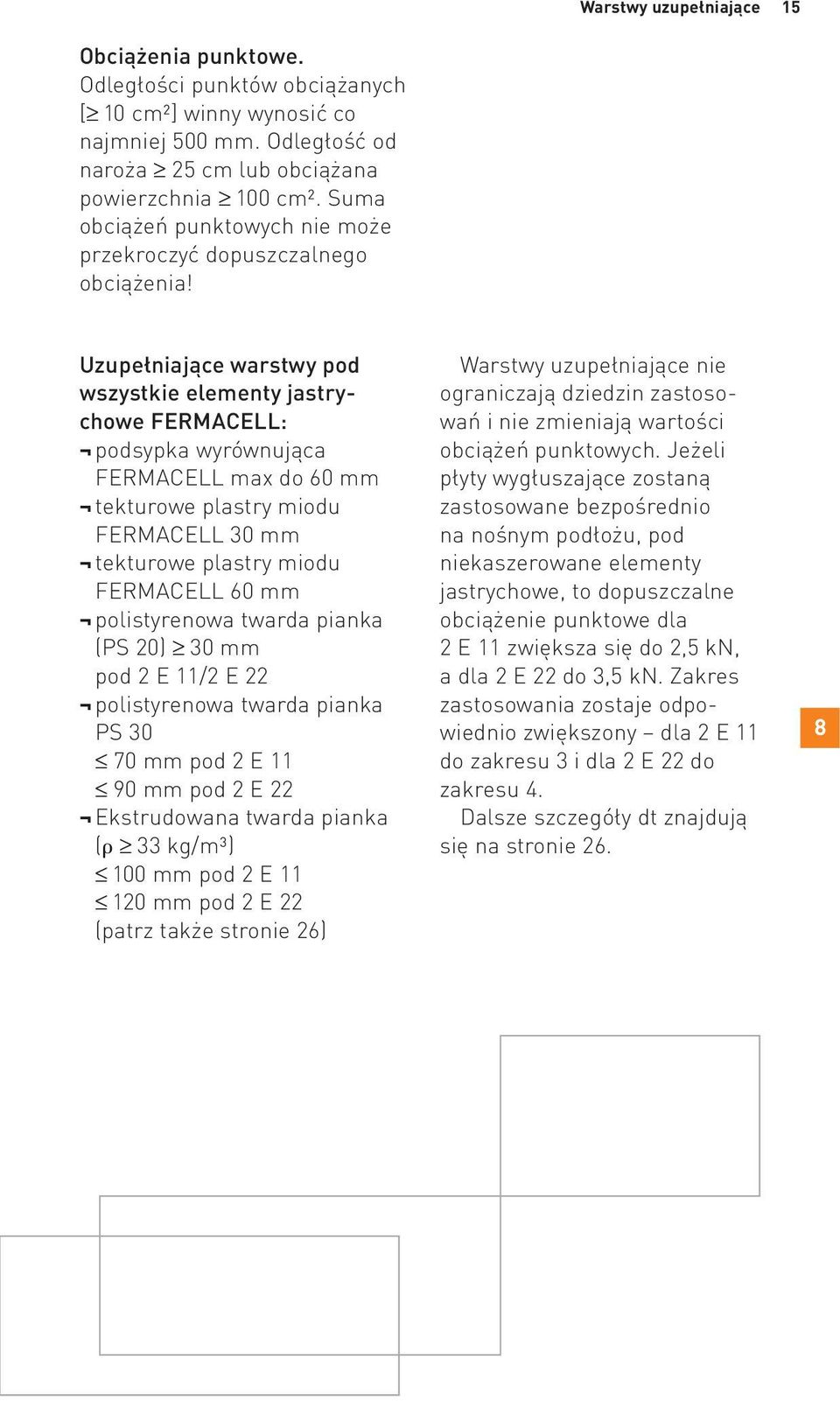 Uzupełniające warstwy pod wszystkie elementy jastrychowe FERMACELL: podsypka wyrównująca FERMACELL max do 60 mm tekturowe plastry miodu FERMACELL 30 mm tekturowe plastry miodu FERMACELL 60 mm