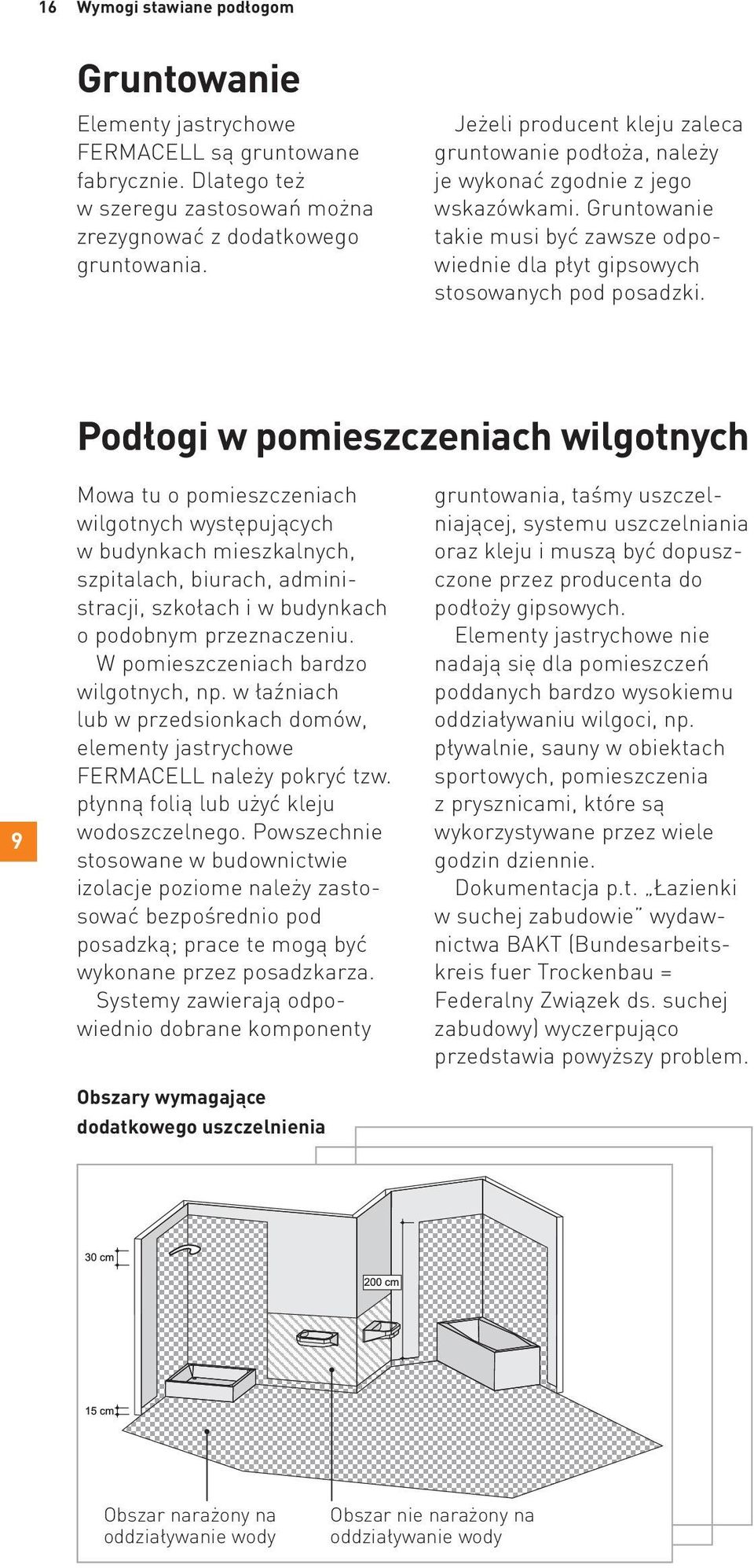Podłogi w pomieszczeniach wilgotnych 9 Mowa tu o pomieszczeniach wilgotnych występujących w budynkach mieszkalnych, szpitalach, biurach, administracji, szkołach i w budynkach o podobnym przeznaczeniu.