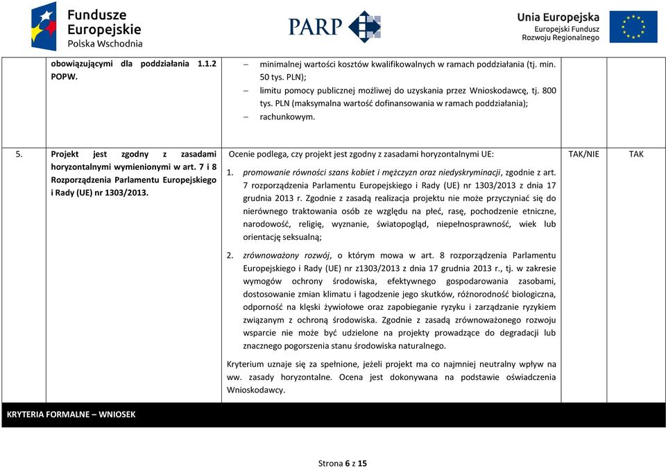 Projekt jest zgodny z zasadami horyzontalnymi wymienionymi w art. 7 i 8 Rozporządzenia Parlamentu Europejskiego i Rady (UE) nr 1303/2013.