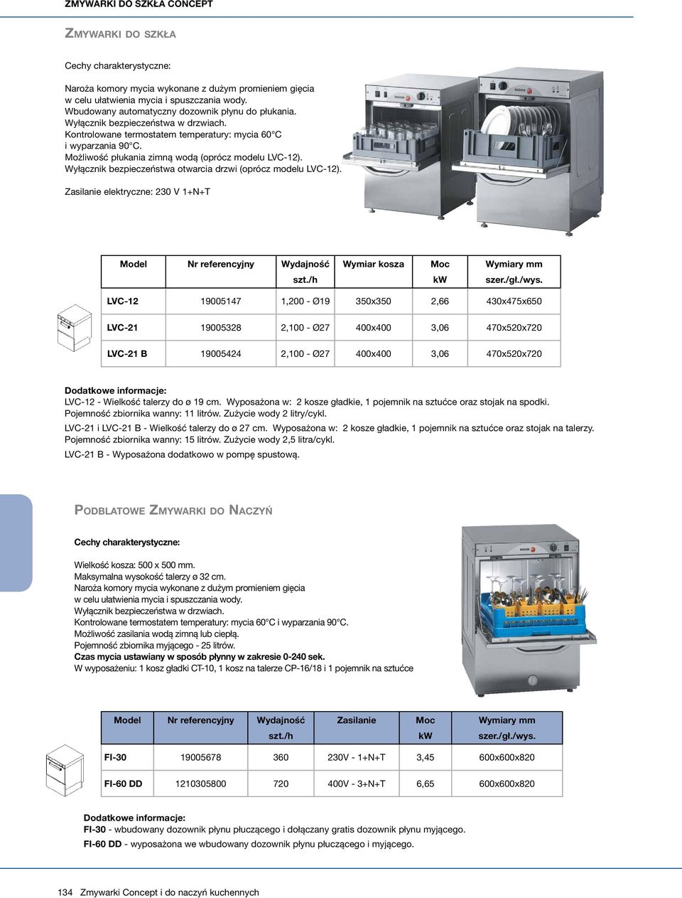 Wyłącznik bezpieczeństwa otwarcia drzwi (oprócz modelu LVC-12). Zasilanie elektryczne: 230 V 1+N+T Model Nr referencyjny Wydajność Wymiar kosza Moc Wymiary mm szt./h kw szer./gł./wys.