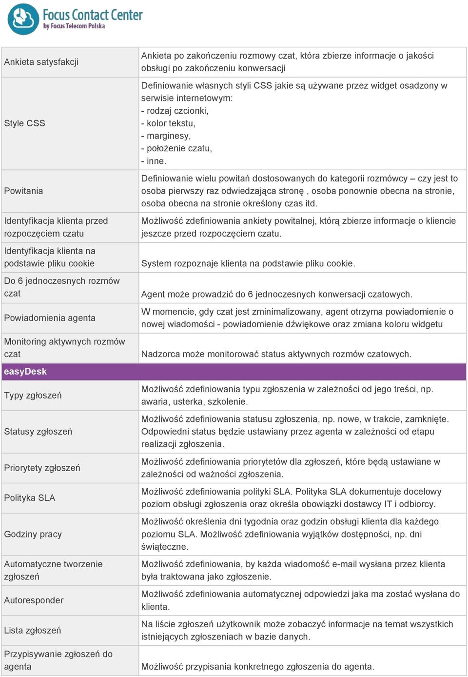 agenta Ankieta po zakończeniu rozmowy czat, która zbierze informacje o jakości obsługi po zakończeniu konwersacji Definiowanie własnych styli CSS jakie są używane przez widget osadzony w serwisie