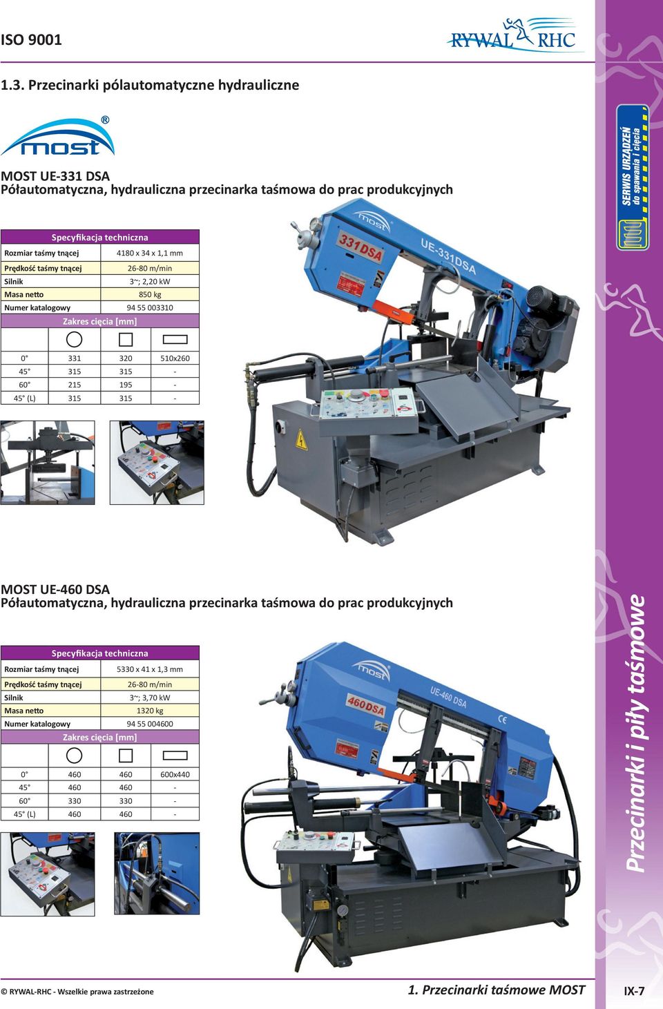 mm 26-80 m/min 3~; 2,20 kw 850 kg Numer katalogowy 94 55 003310 0 331 320 510x260 45 315 315-60 215 195-45 (L) 315 315 - MOST UE-460 DSA