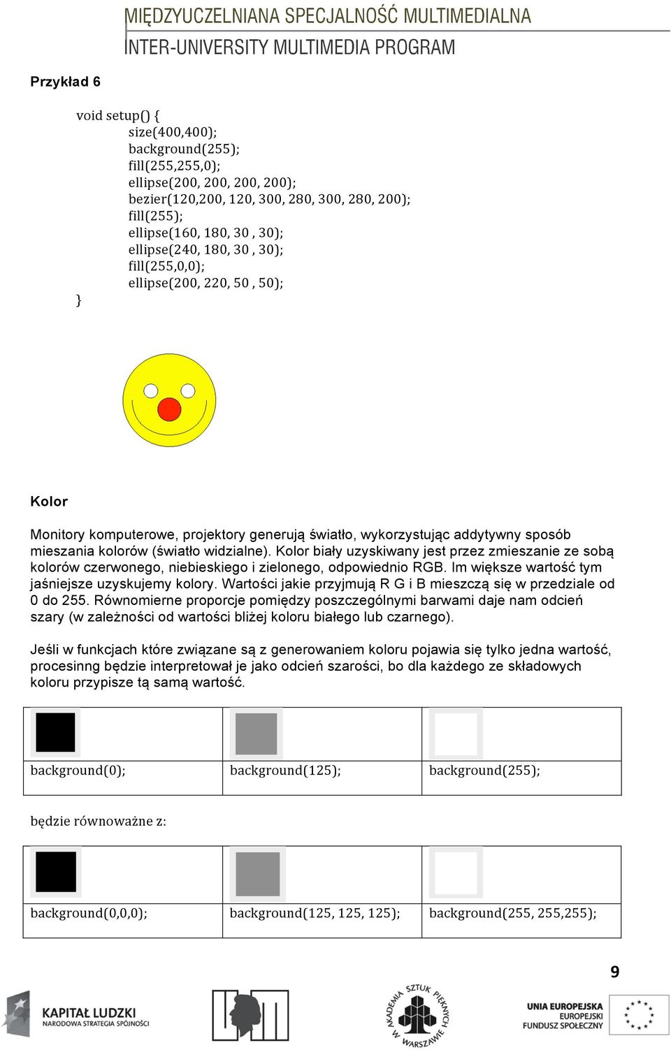 Kolor biały uzyskiwany jest przez zmieszanie ze sobą kolorów czerwonego, niebieskiego i zielonego, odpowiednio RGB. Im większe wartość tym jaśniejsze uzyskujemy kolory.