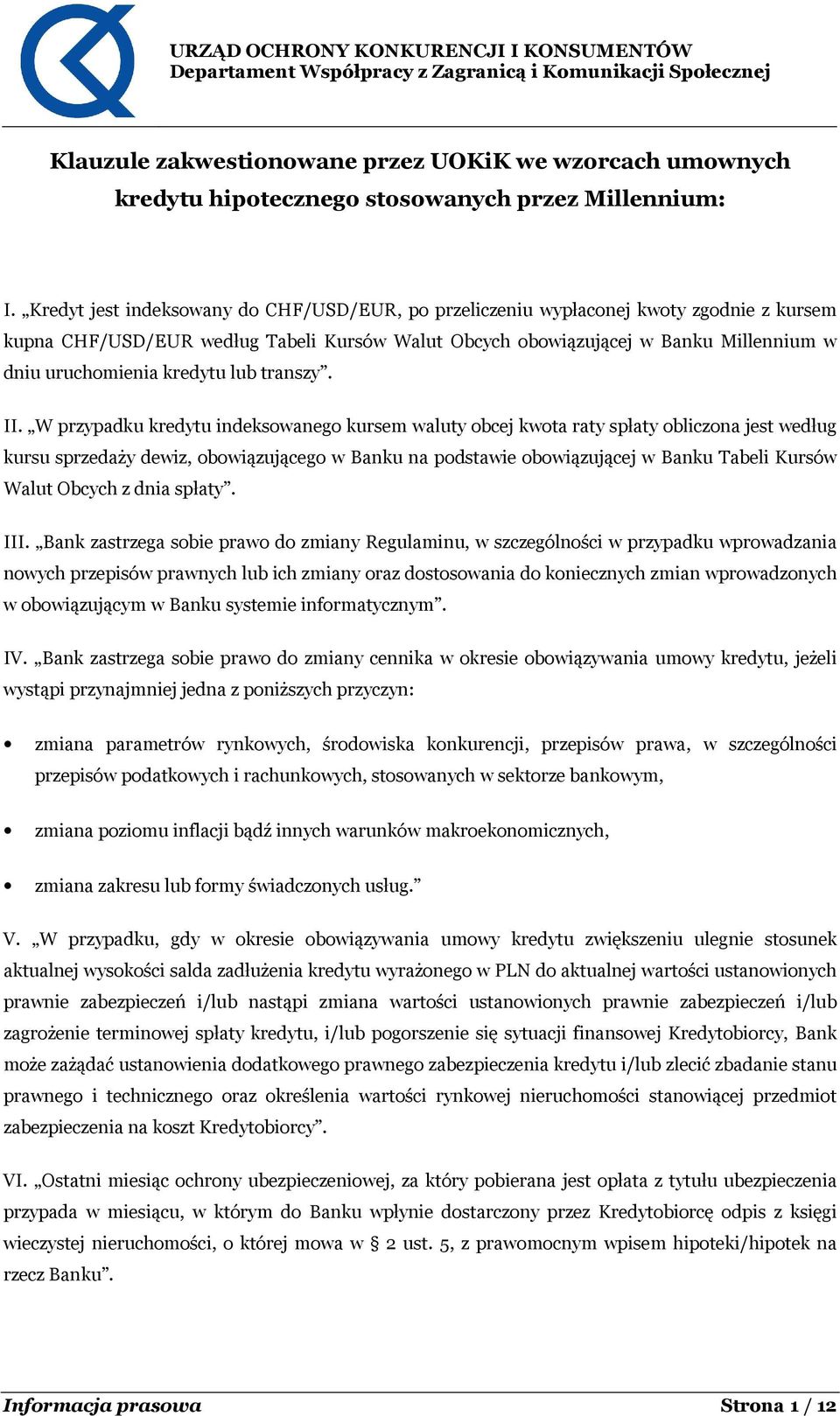kredytu lub transzy. II.