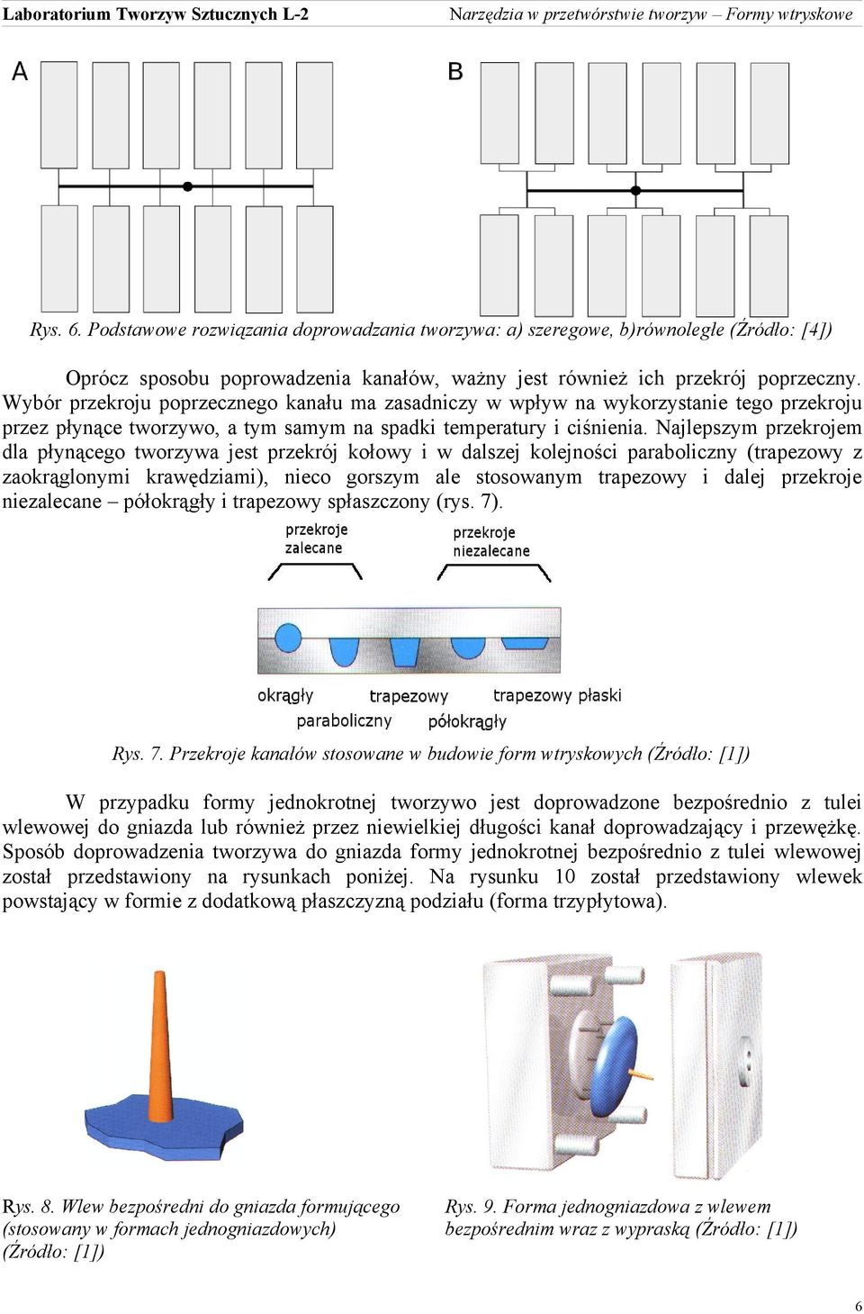 Najlepszym przekrojem dla płynącego tworzywa jest przekrój kołowy i w dalszej kolejności paraboliczny (trapezowy z zaokrąglonymi krawędziami), nieco gorszym ale stosowanym trapezowy i dalej przekroje
