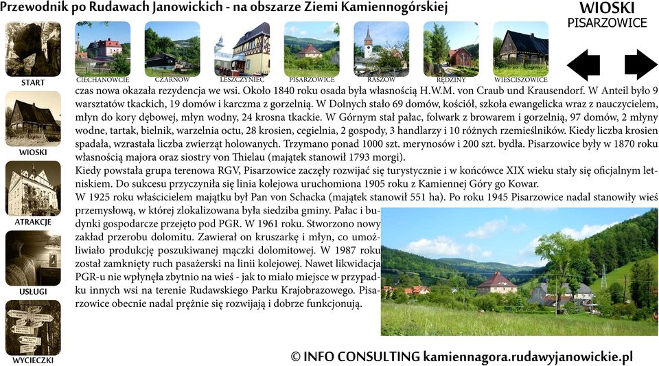 W Górnym stał pałac, folwark z browarem i gorzelnią, 97 domów, 2 młyny wodne, tartak, bielnik, warzelnia octu, 28 krosien, cegielnia, 2 gospody, 3 handlarzy i 10 różnych rzemieślników.