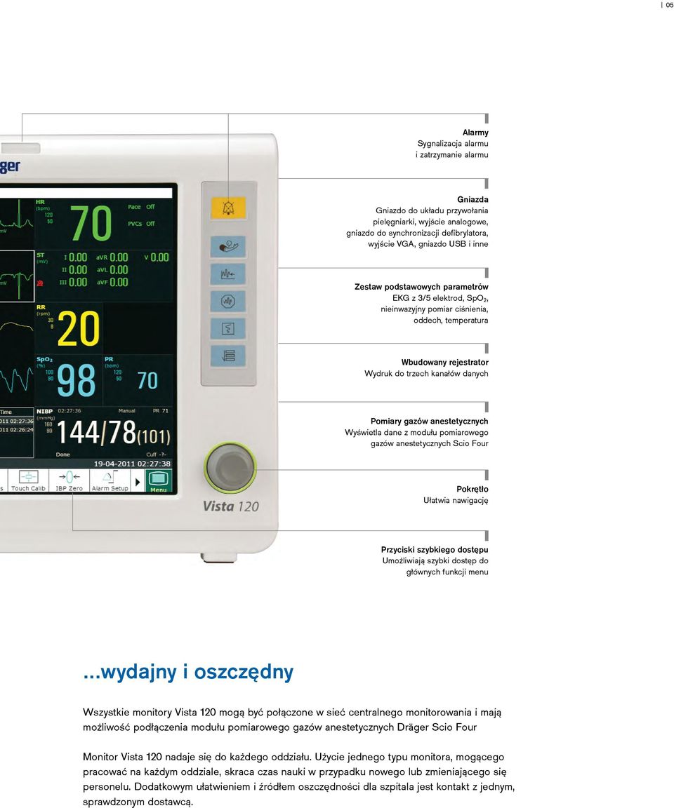 Wyświetla dane z modułu pomiarowego gazów anestetycznych Scio Four Pokrętło Ułatwia nawigację Przyciski szybkiego dostępu Umożliwiają szybki dostęp do głównych funkcji menu.