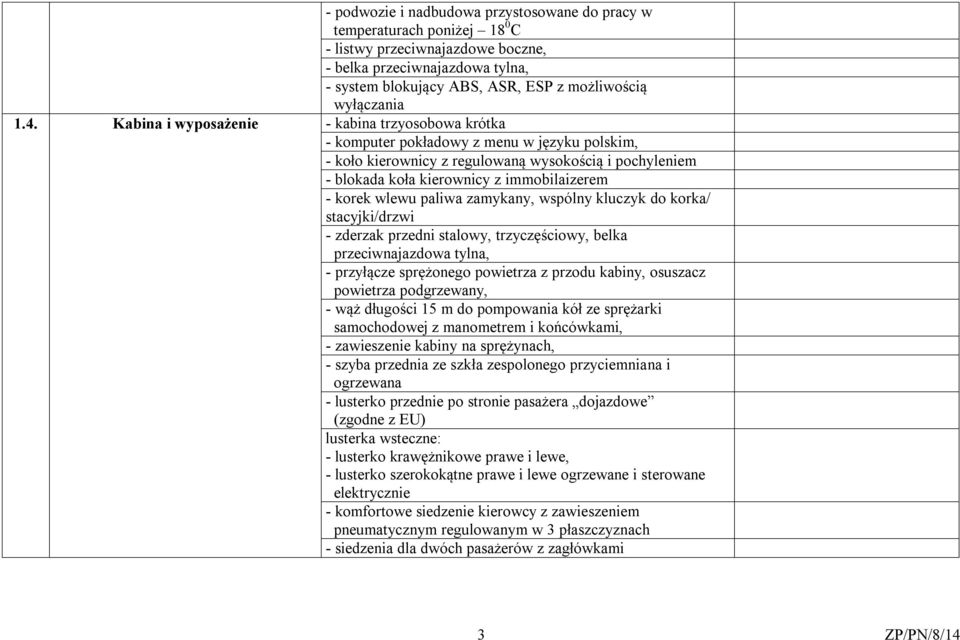 immobilaizerem - korek wlewu paliwa zamykany, wspólny kluczyk do korka/ stacyjki/drzwi - zderzak przedni stalowy, trzyczęściowy, belka przeciwnajazdowa tylna, - przyłącze sprężonego powietrza z