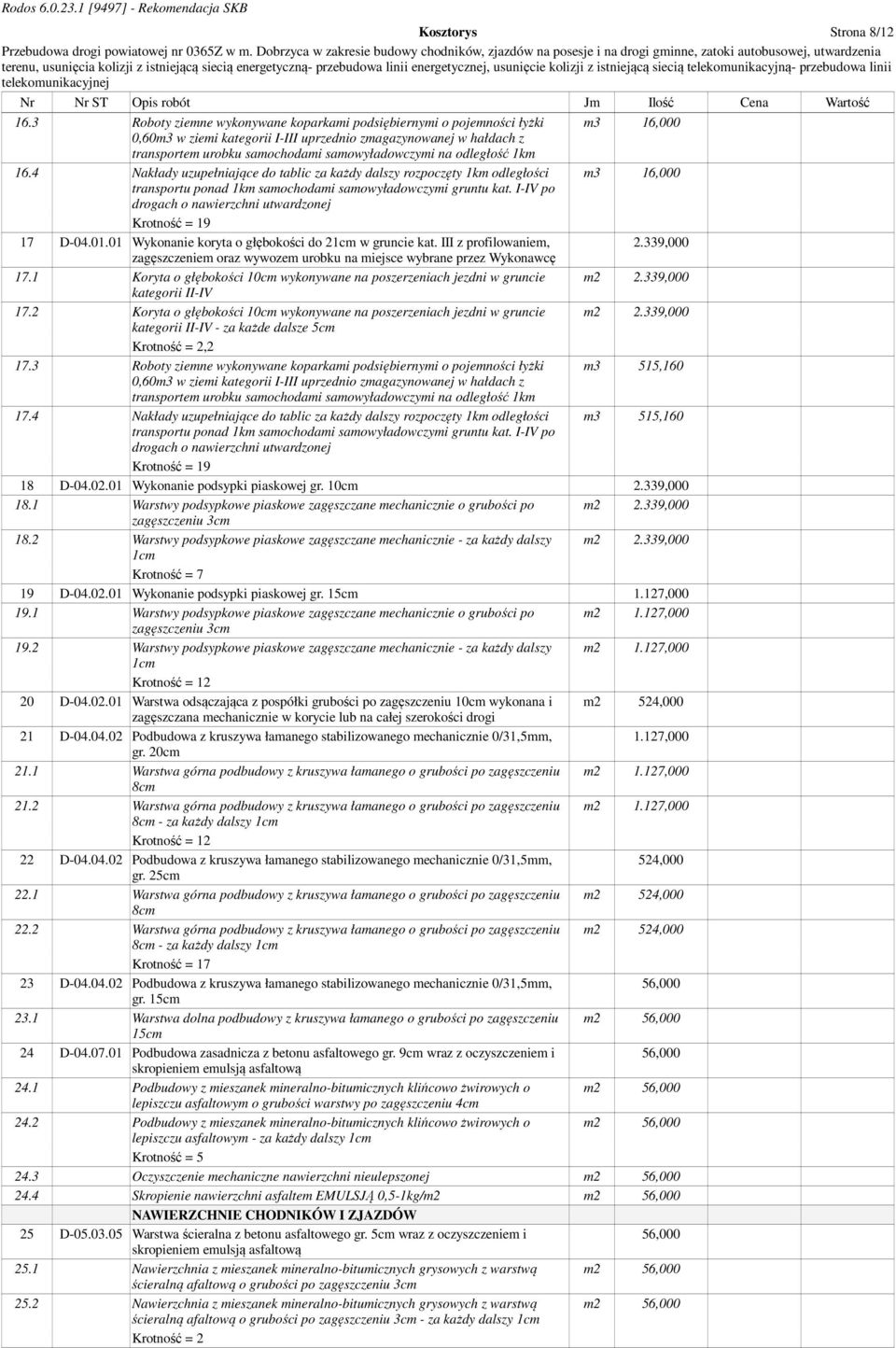 odległość 1km 16.4 Nakłady uzupełniające do tablic za każdy dalszy rozpoczęty 1km odległości m3 16,000 transportu ponad 1km samochodami samowyładowczymi gruntu kat.