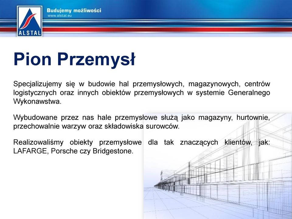 Wybudowane przez nas hale przemysłowe służą jako magazyny, hurtownie, przechowalnie warzyw oraz