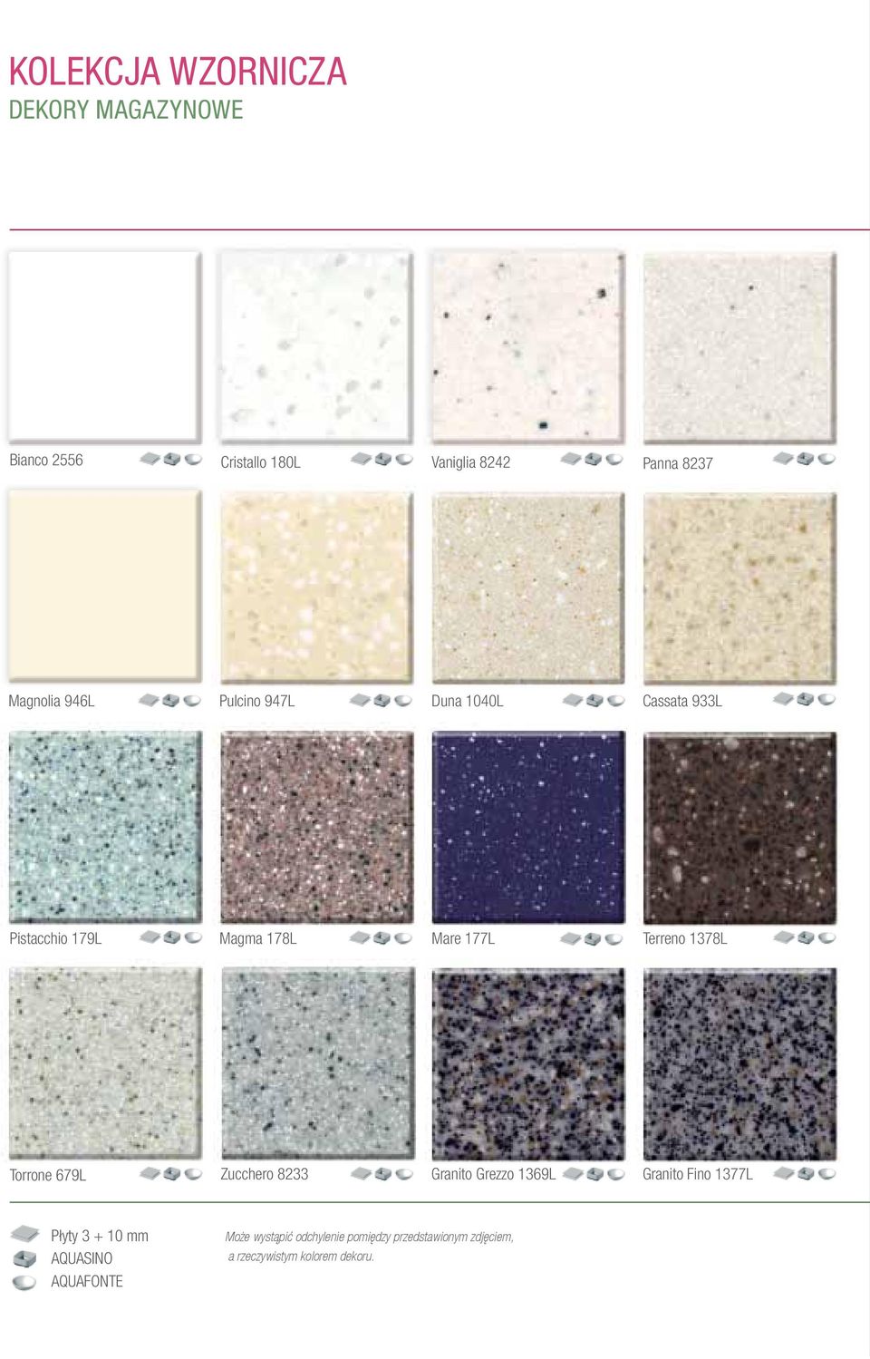 1378L Torrone 679L Zucchero 8233 Granito Grezzo 1369L Granito Fino 1377L Płyty 3 + 10 mm