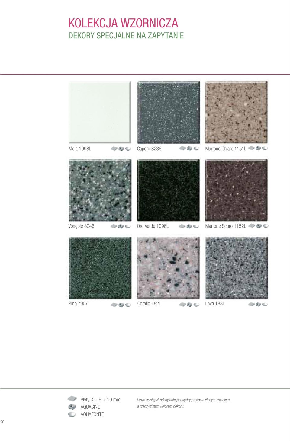 7907 Corallo 182L Lava 183L 20 Płyty 3 + 6 + 10 mm Aquasino AQUAFONTE Może