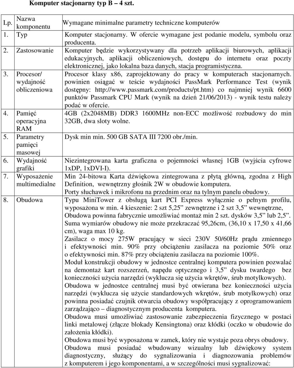 danych, stacja programistyczna. 3. Procesor/ wydajność obliczeniowa Procesor klasy x86, zaprojektowany do pracy w komputerach stacjonarnych.