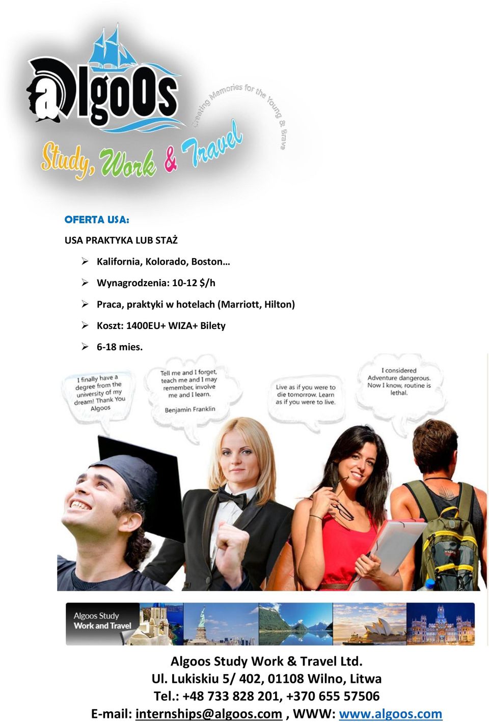 Wynagrodzenia: 10-12 $/h Praca, praktyki w