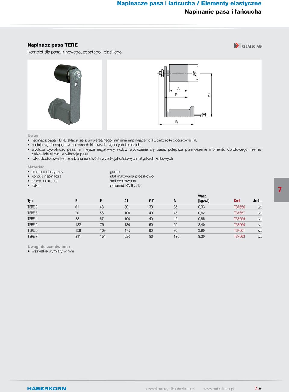 eliminuje wibracje pasa rolka dociskowa jest osadzona na dwóch wysokojakościowych łożyskach kulkowych element elastyczny korpus napinacza śruba, nakrętka rolka guma stal malowana proszkowo stal