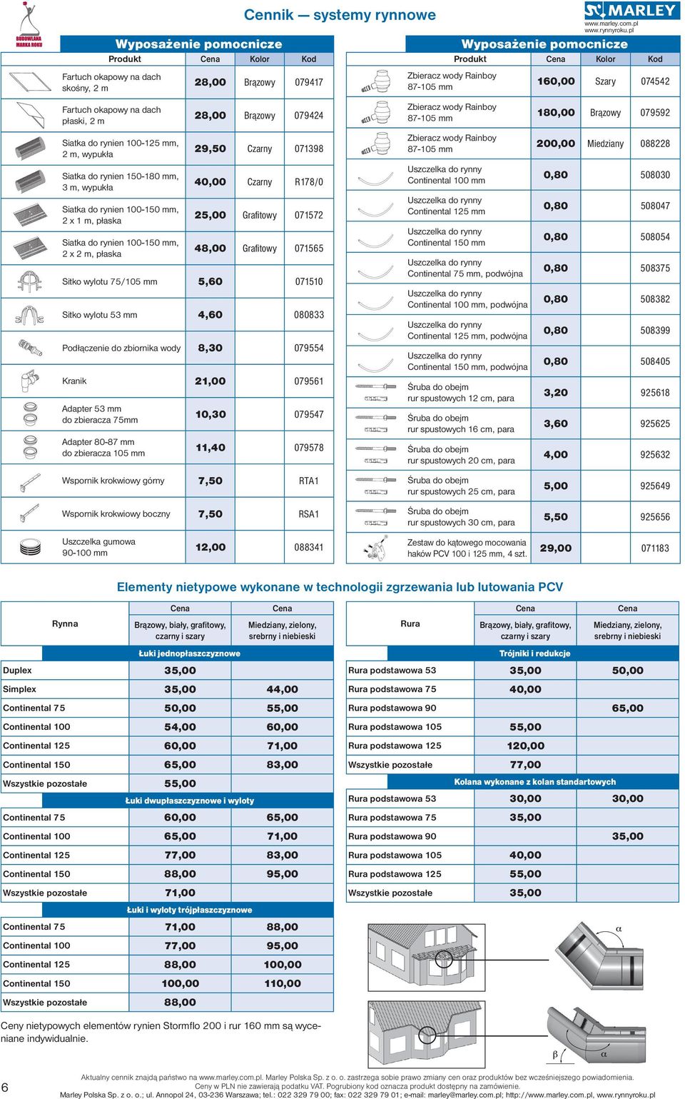 rynien 100-150 mm, 2 x 2 m, płaska 28,00 079424 29,50 Czarny 071398 40,00 Czarny R178/0 25,00 Grafitowy 071572 48,00 Grafitowy 071565 Sitko wylotu 75/105 mm 5,60 071510 Sitko wylotu 53 mm 4,60 080833